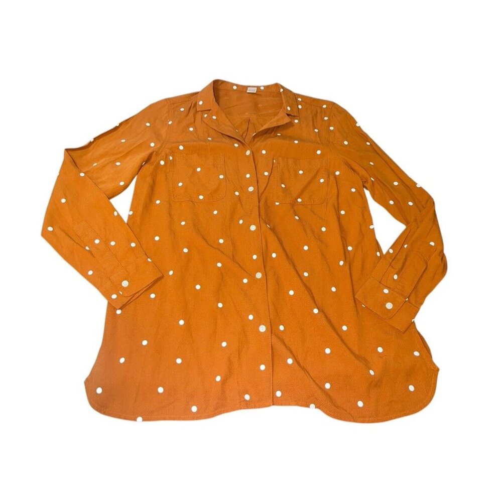 OLD NAVY Women's Size Small Relaxed Polka-Dot Utility Shirt in Ochre Clay Orange